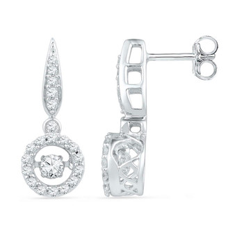 Earrings |  10kt White Gold Womens Round Diamond Moving Twinkle Dangle Earrings 5/8 Cttw |  Splendid Jewellery