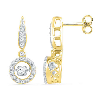 Earrings |  10kt Yellow Gold Womens Round Diamond Moving Twinkle Dangle Earrings 5/8 Cttw |  Splendid Jewellery