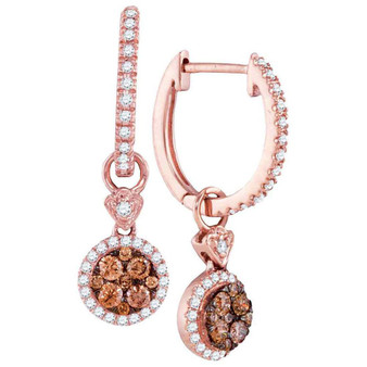 Earrings |  14kt Rose Gold Womens Round Brown Diamond Circle Dangle Earrings 1/2 Cttw |  Splendid Jewellery