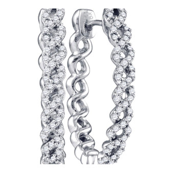 Earrings |  10kt White Gold Womens Round Diamond Woven Hoop Earrings 1/2 Cttw |  Splendid Jewellery