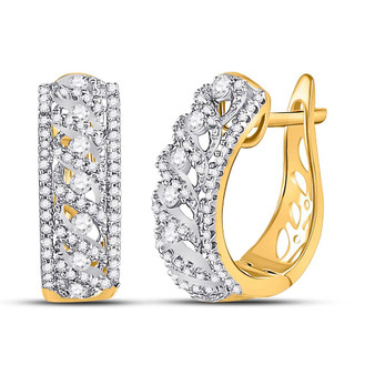Earrings |  10kt Yellow Gold Womens Round Diamond Crisscrossed Openwork Hoop Earrings 3/4 Cttw |  Splendid Jewellery