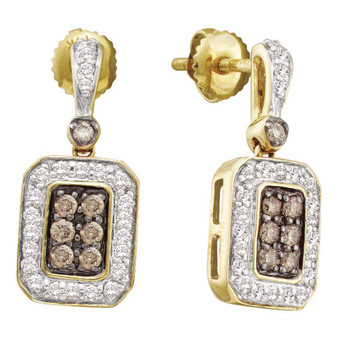 Earrings |  14kt Yellow Gold Womens Round Brown Diamond Dangle Earrings 1/2 Cttw |  Splendid Jewellery