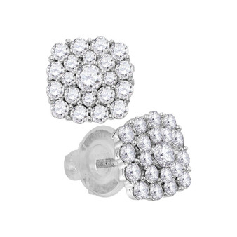 Earrings |  14kt White Gold Womens Round Diamond Cluster Earrings 1 Cttw |  Splendid Jewellery