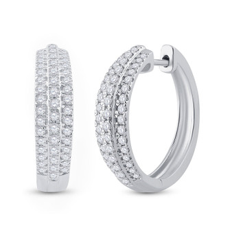 Earrings |  10kt White Gold Womens Round Diamond Hoop Earrings 1 Cttw |  Splendid Jewellery