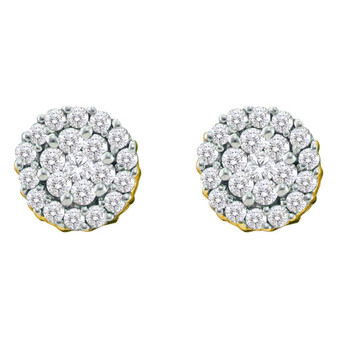 Earrings |  14kt Yellow Gold Womens Round Diamond Flower Cluster Earrings 3/4 Cttw |  Splendid Jewellery