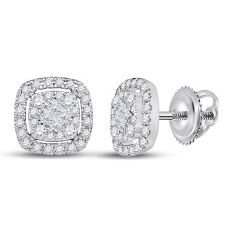 Earrings |  14kt White Gold Womens Princess Diamond Cushion Cluster Earrings 1/2 Cttw |  Splendid Jewellery