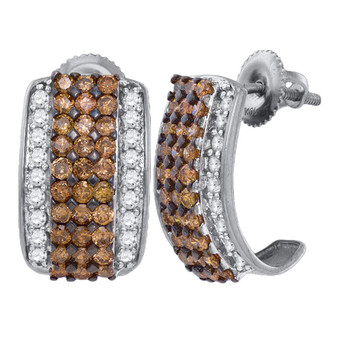 Earrings |  10kt White Gold Womens Round Brown Diamond Stud Earrings 1-7/8 Cttw |  Splendid Jewellery