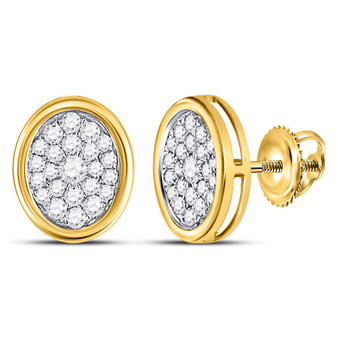 Earrings |  14kt Yellow Gold Womens Round Diamond Oval Cluster Earrings 3/4 Cttw |  Splendid Jewellery