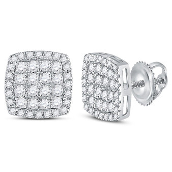 Earrings |  14kt White Gold Womens Round Diamond Square Cluster Earrings 3/4 Cttw |  Splendid Jewellery