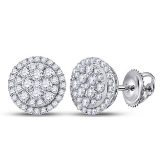 Earrings |  14kt White Gold Womens Round Diamond Halo Cluster Earrings 1/2 Cttw |  Splendid Jewellery