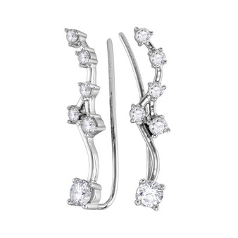 Earrings |  10kt White Gold Womens Round Diamond Climber Earrings 3/4 Cttw |  Splendid Jewellery