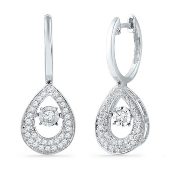 Earrings |  10kt White Gold Womens Round Diamond Teardrop Moving Twinkle Dangle Earrings 1/2 Cttw |  Splendid Jewellery