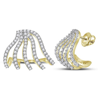 Earrings |  10kt Yellow Gold Womens Round Diamond Lobe Half Hoop Earrings 5/8 Cttw |  Splendid Jewellery