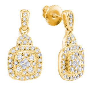 Earrings |  14kt Yellow Gold Womens Princess Round Diamond Square Dangle Earrings 1/2 Cttw |  Splendid Jewellery