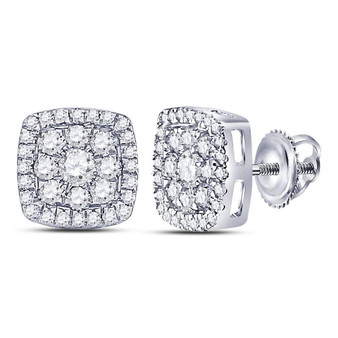 Earrings |  14kt White Gold Womens Round Diamond Square Cluster Earrings 1 Cttw |  Splendid Jewellery