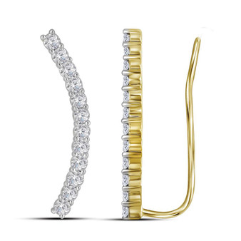 Earrings |  14kt Yellow Gold Womens Round Diamond Curved Contour Climber Earrings 1 Cttw |  Splendid Jewellery
