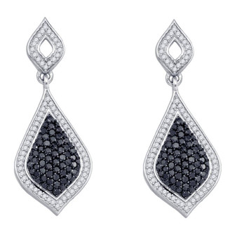 Earrings |  10kt White Gold Womens Round Black Color Enhanced Diamond Dangle Earrings 2 Cttw |  Splendid Jewellery