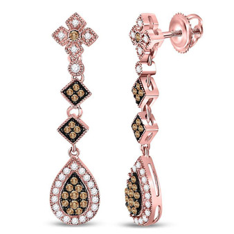 Earrings |  14kt Rose Gold Womens Round Brown Diamond Dangle Earrings 5/8 Cttw |  Splendid Jewellery
