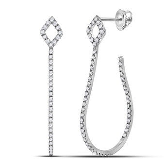 Earrings |  14kt White Gold Womens Round Diamond Modern Hoop Earrings 3/4 Cttw |  Splendid Jewellery