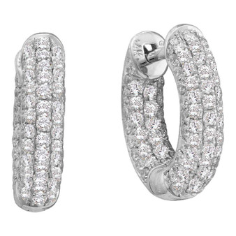 Earrings |  14kt White Gold Womens Round Pave-set Diamond Dainty Huggie Hoop Earrings 3/4 Cttw |  Splendid Jewellery