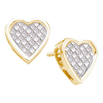 Earrings |  14kt Yellow Gold Womens Princess Diamond Cluster Heart Stud Earrings 1/2 Cttw |  Splendid Jewellery