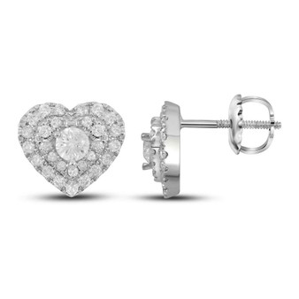 Earrings |  14kt White Gold Womens Round Diamond Heart Earrings 1/2 Cttw |  Splendid Jewellery