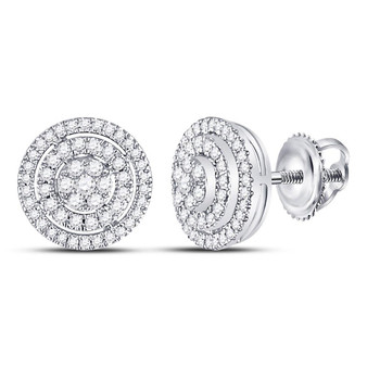 Earrings |  10kt White Gold Womens Round Diamond Concentric Circle Cluster Earrings 1/2 Cttw |  Splendid Jewellery