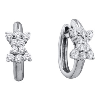 Earrings |  14kt White Gold Womens Round Diamond Cluster Huggie Earrings 1/2 Cttw |  Splendid Jewellery