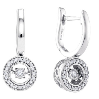 Earrings |  10kt White Gold Womens Round Diamond Moving Twinkle Dangle Earrings 1/3 Cttw |  Splendid Jewellery