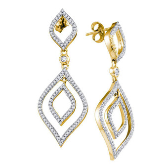 Earrings |  10kt Yellow Gold Womens Round Diamond Dangle Earrings 3/4 Cttw |  Splendid Jewellery