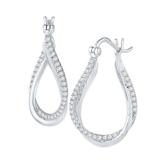 Earrings |  10kt White Gold Womens Round Diamond Oval Hoop Earrings 1/2 Cttw |  Splendid Jewellery