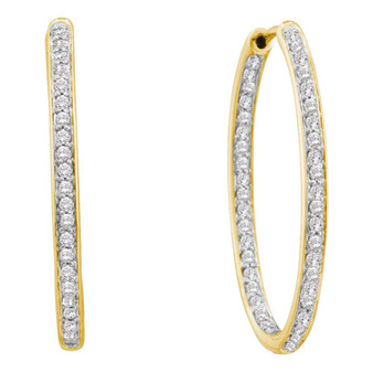 Earrings |  14kt Yellow Gold Womens Round Diamond Inside Outside Endless Hoop Earrings 1/2 Cttw |  Splendid Jewellery