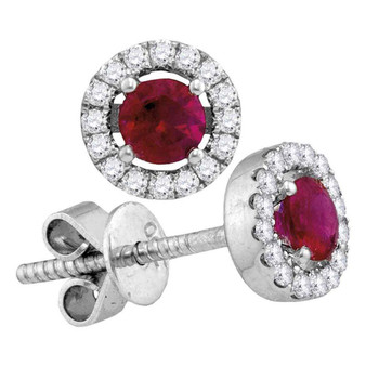 Earrings |  18kt White Gold Womens Round Ruby Diamond Fashion Earrings 7/8 Cttw |  Splendid Jewellery