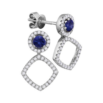Earrings |  18kt White Gold Womens Round Blue Sapphire Convertible Dangle Earrings 7/8 Cttw |  Splendid Jewellery