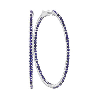 Earrings |  14kt White Gold Womens Round Blue Sapphire Slender Hoop Earrings 4-1/3 Cttw |  Splendid Jewellery