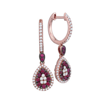 Earrings |  18kt Rose Gold Womens Round Ruby Diamond Teardrop Dangle Earrings 7/8 Cttw |  Splendid Jewellery