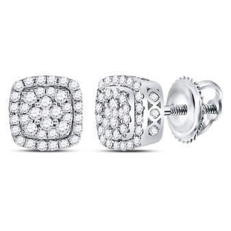Earrings |  14kt White Gold Womens Round Diamond Square Frame Cluster Earrings 1/2 Cttw |  Splendid Jewellery