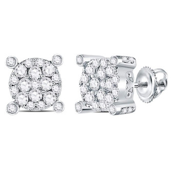 Earrings |  14kt White Gold Womens Round Diamond Corner Cluster Earrings 1/2 Cttw |  Splendid Jewellery