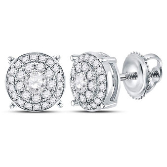 Earrings |  14kt White Gold Womens Round Diamond Concentric Circle Cluster Earrings 1/2 Cttw |  Splendid Jewellery