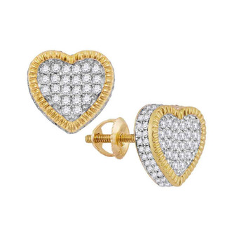 Earrings |  10kt Yellow Gold Womens Round Diamond Heart Fluted Cluster Stud Earrings 7/8 Cttw |  Splendid Jewellery