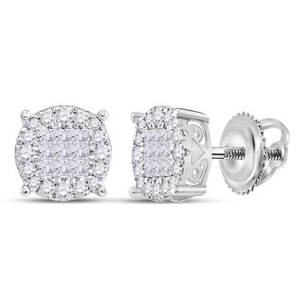Earrings |  14kt White Gold Womens Princess Diamond Fashion Cluster Earrings 1/4 Cttw |  Splendid Jewellery