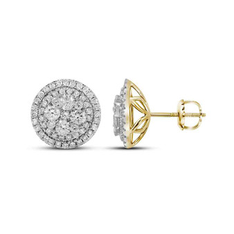 Earrings |  14kt Yellow Gold Womens Round Diamond Framed Flower Cluster Earrings 1-3/4 Cttw |  Splendid Jewellery