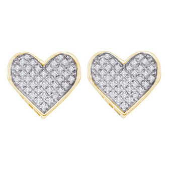 Earrings |  Yellow-tone Sterling Silver Womens Round Diamond Heart Cluster Earrings 1/4 Cttw |  Splendid Jewellery