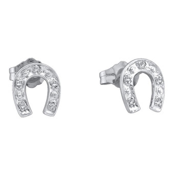 Earrings |  10kt White Gold Womens Round Diamond Horseshoe Earrings 1/20 Cttw |  Splendid Jewellery
