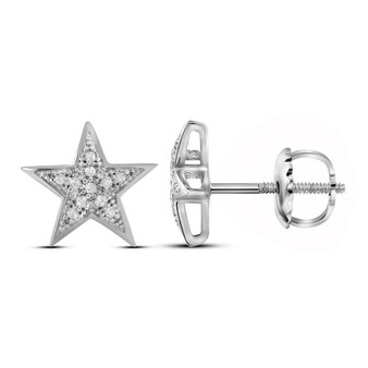 Earrings |  10kt White Gold Womens Round Diamond Star Earrings 1/20 Cttw |  Splendid Jewellery