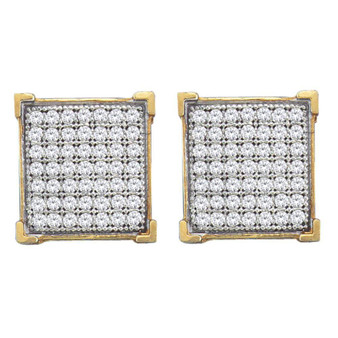 Earrings |  10kt Yellow Gold Womens Round Diamond Square Cluster Stud Earrings 1/3 Cttw |  Splendid Jewellery