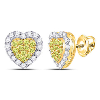 Earrings |  14kt Yellow Gold Womens Round Yellow Diamond Heart Cluster Earrings 1-1/3 Cttw |  Splendid Jewellery