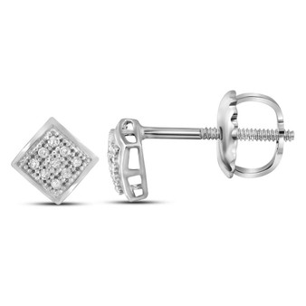 Earrings |  10kt White Gold Womens Round Diamond Square Cluster Stud Earrings 1/20 Cttw |  Splendid Jewellery