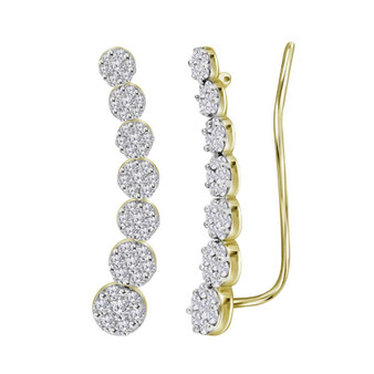 Earrings |  10kt Yellow Gold Womens Round Diamond Cluster Climber Earrings 1/2 Cttw |  Splendid Jewellery