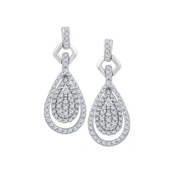 Earrings |  10kt White Gold Womens Round Diamond Teardrop Cluster Dangle Earrings 1/2 Cttw |  Splendid Jewellery